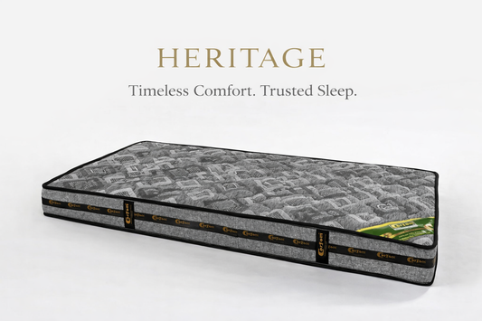 Heritage mattress on a white background with branding text.